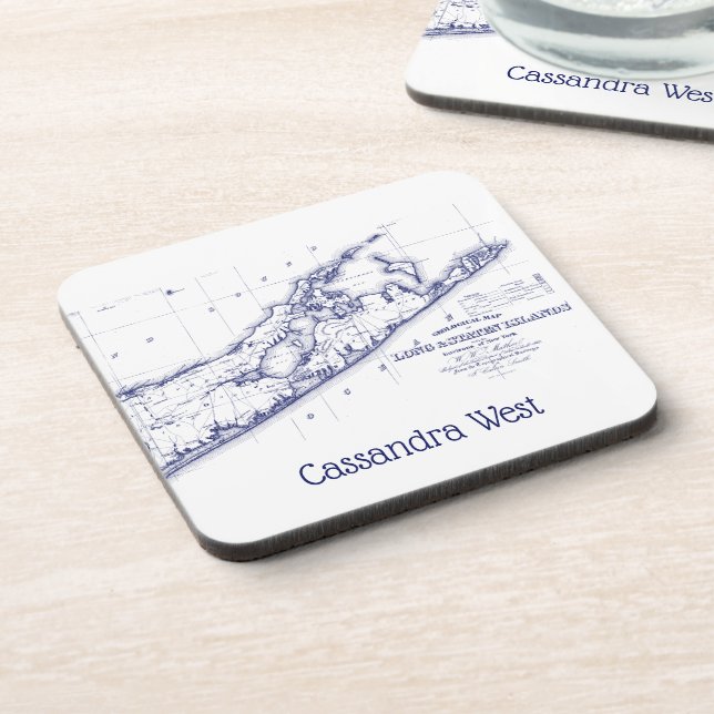 Long Island The Hamptons Map VC Beverage Coaster (Left Side)