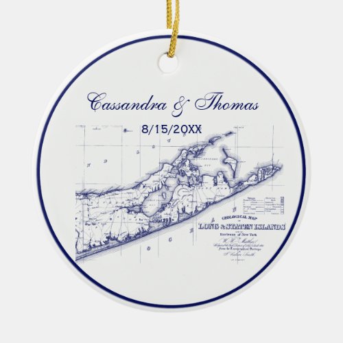 Long Island The Hamptons Map VC Ceramic Ornament