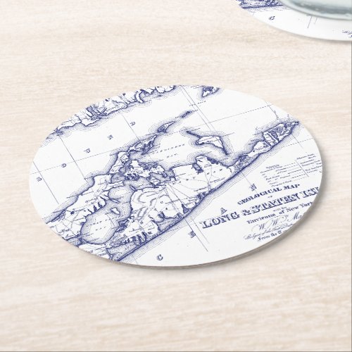 Long Island The Hamptons Map VC Round Paper Coaster