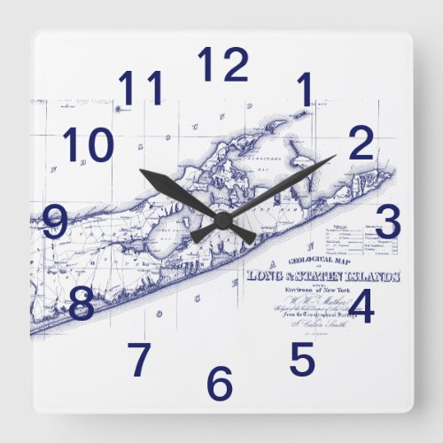 Long Island The Hamptons Map VC Square Wall Clock
