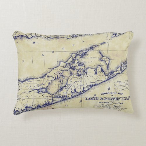 Long Island The Hamptons Map VC Tea Stained Accent Pillow