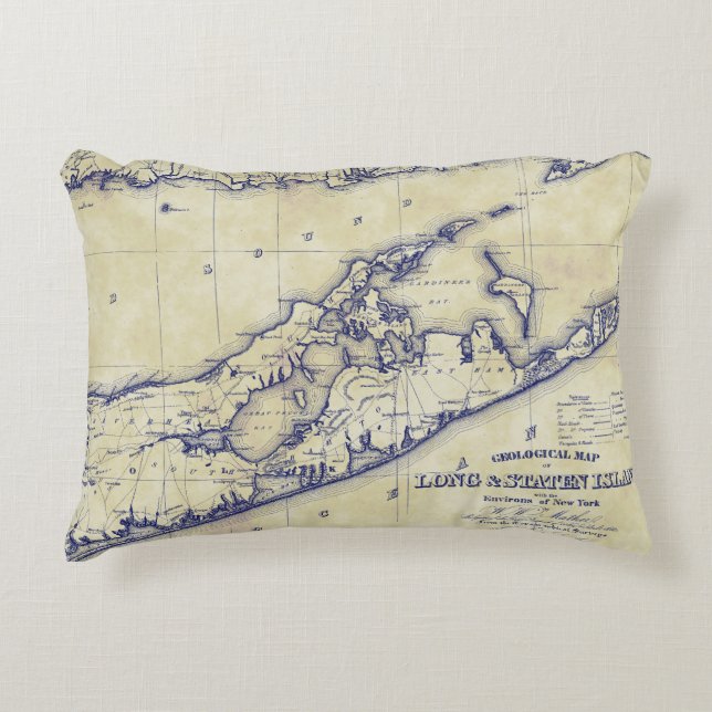 Long Island The Hamptons Map VC Tea Stained Accent Pillow (Front)
