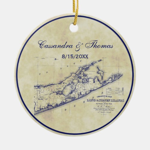 Long Island The Hamptons Map VC Tea Stained Ceramic Ornament