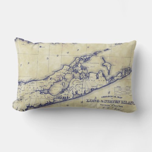 Long Island The Hamptons Map VC Tea Stained Lumbar Pillow