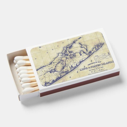 Long Island The Hamptons Map VC Tea Stained Matchboxes
