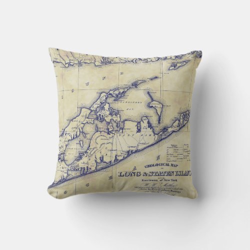 Long Island The Hamptons Map VC Tea Stained Throw Pillow