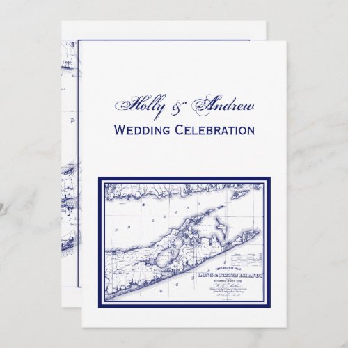 Long Island The Hamptons Map VC Wedding Invitation