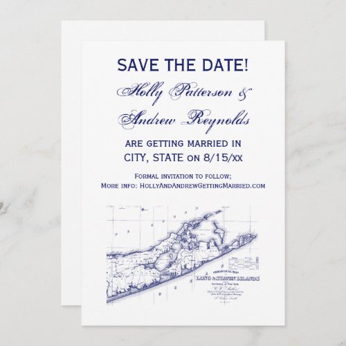 Long Island The Hamptons Map VC Wedding Invitation