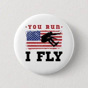 Long Jump American Flag You Run I Fly Button
