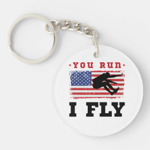 Long Jump American Flag You Run I Fly Keychain