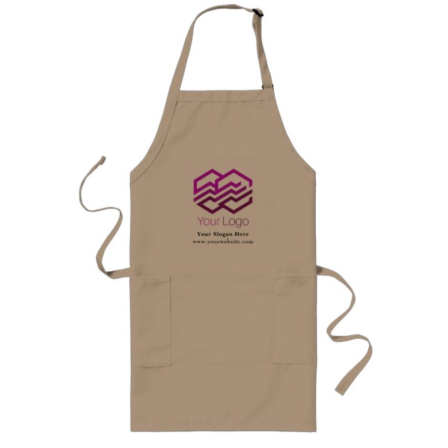 Long Khaki Apron Custom Business Logo Promotional (Front)