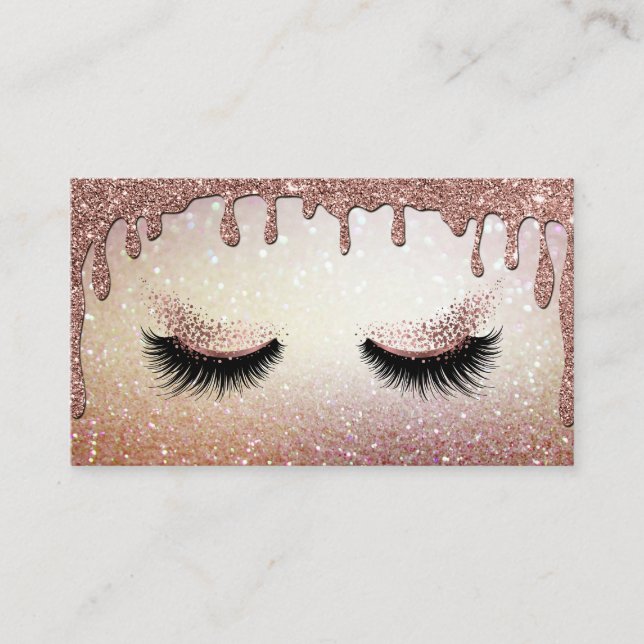Long Lash Extension Makeup Artist Dripping Gold Business Card (Front)