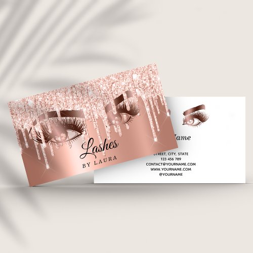 Long Lash Extension Makeup Artist Rose Gold Business Card