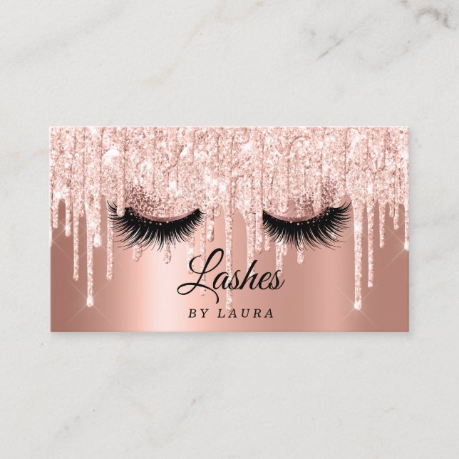 Long Lash Extension Makeup Artist Rose Gold Business Card (Front)