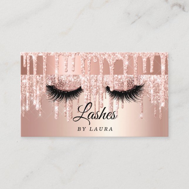 Long Lash Extension Makeup Artist Rose Gold Business Card (Front)