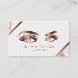 Long Lashes & Brows Makeup Artist Rose Gold Marble Business Card