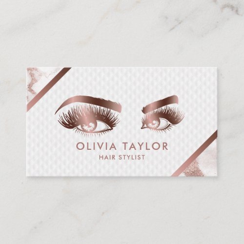 Long Lashes  Brows Makeup Artist Rose Gold Marble Business Card