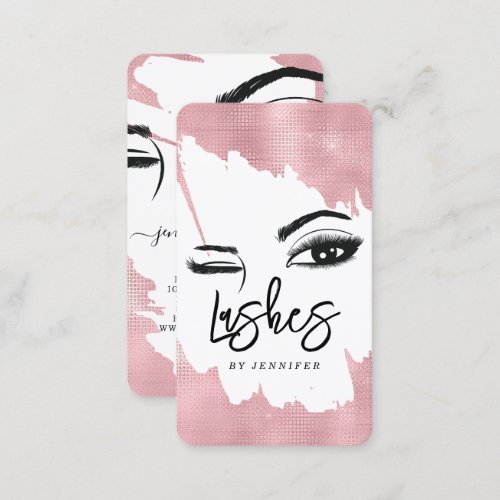Long Lashes Eyes and Brows Rose Gold Business Card