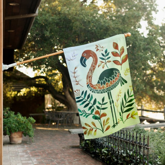 Long-Legged Flamingo Weathered House Flag (In SItu)