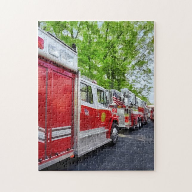 Long Line of Fire Trucks Jigsaw Puzzle (Vertical)