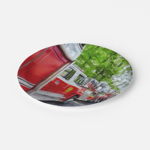 Long Line of Fire Trucks Paper Plates