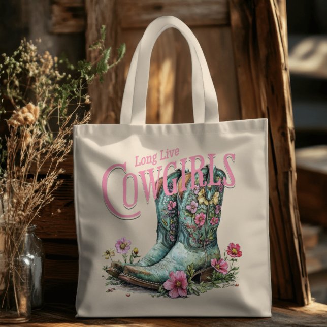 Long Live Cowgirls Floral Cowboy Boots  Tote Bag (Creator Uploaded)
