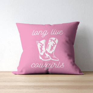 Long Live Cowgirls Retro Pink Cowgirl Boots Throw Pillow