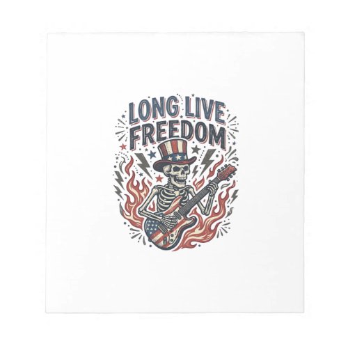 Long Live Freedom Patriotic Skeleton Rocker Shirt_ Notepad