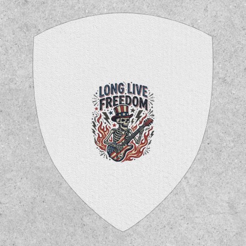 Long Live Freedom Patriotic Skeleton Rocker Shirt_ Patch