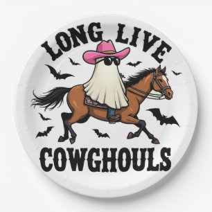 Long Live Ghouls Spooky Halloween Ghost Cowboy Paper Plates