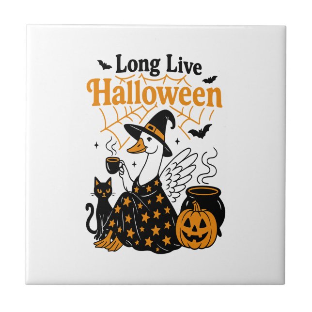 Long Live Halloween Goose Witch Ceramic Tile (Front)
