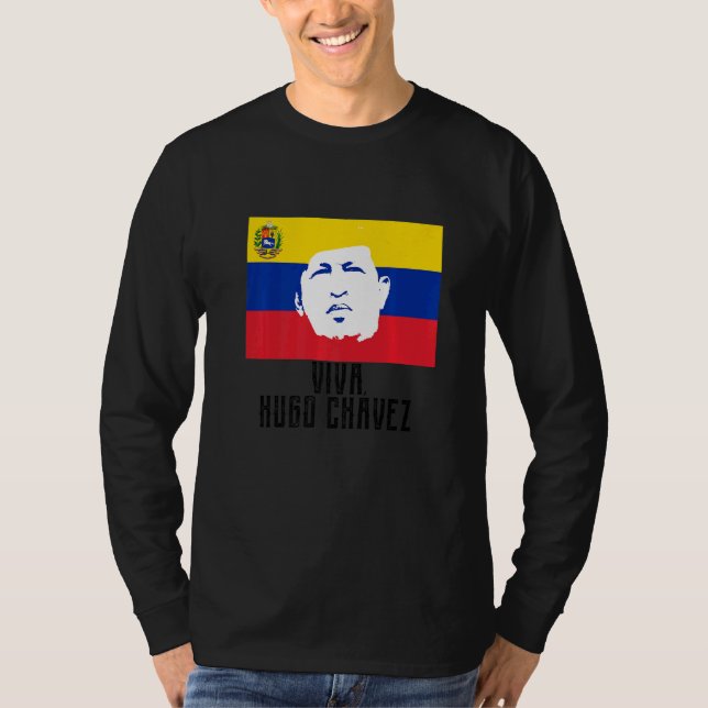 Long Live Hugo Chávez  Face On Flag T-Shirt (Front)