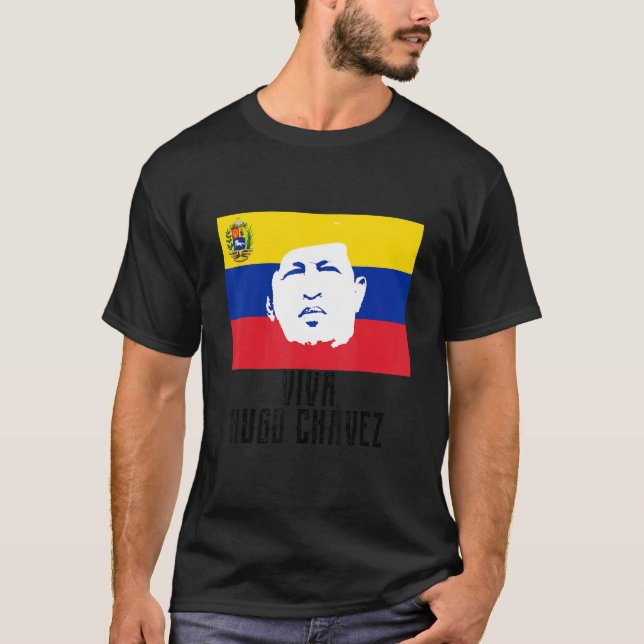 Long Live Hugo Chávez   Face On Flag T-Shirt (Front)