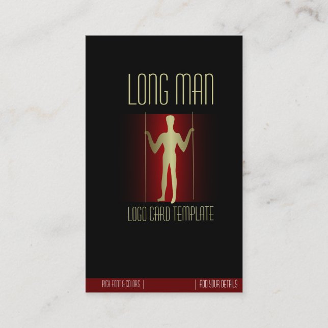 Long Man Simple Gold Logo Business Card (Front)