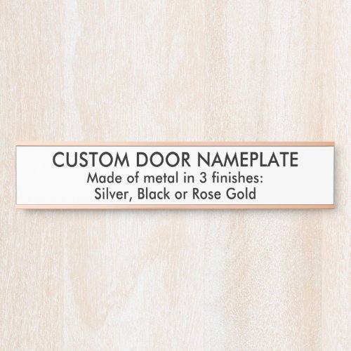 Long Metal Custom Door Nameplate: Rose Gold Finish Sign