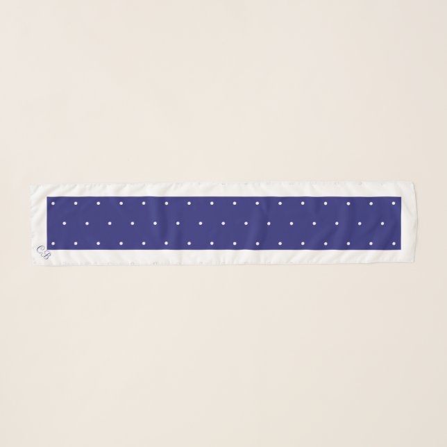 Long Midnight Blue Polka Dot Chiffon Scarf (Front (Horizontal))