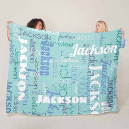 Long Name Graffiti Pattern Typography Blue Teal LG Fleece Blanket