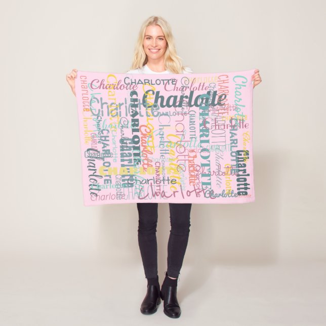 Long Name Pattern Typography Pink baby Fleece Blanket (In Situ)