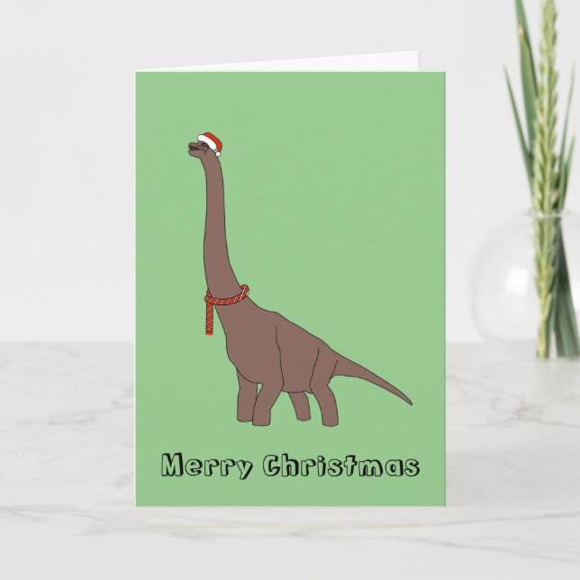 Long Neck Dinosaur Brachiosaurus Christmas Special Holiday Card (Front)