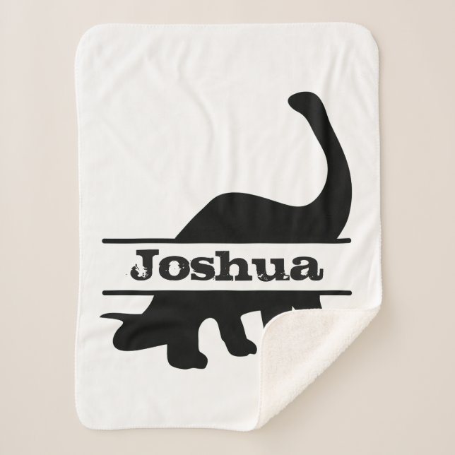 Long Neck Dinosaur Personalized Name Silhouette Sherpa Blanket (Front)
