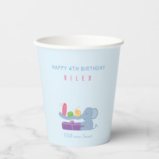 Long-Nosed Elephant & Gifts Birthday Paper Cups (Front)