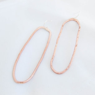 Long Oval Rustic Copper Earrings