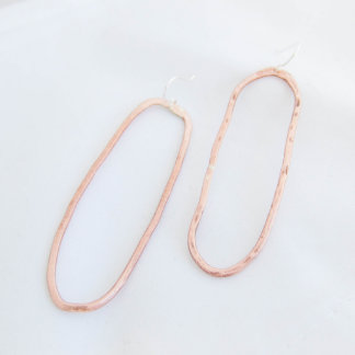 Long Oval Rustic Copper Earrings