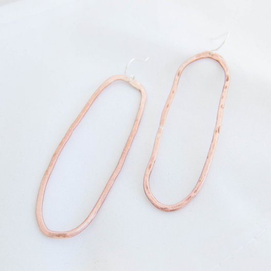 Long Oval Rustic Copper Earrings (Front)