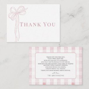 Long Pink Bow Ribbon Girl Baby Shower Thank You Note Card