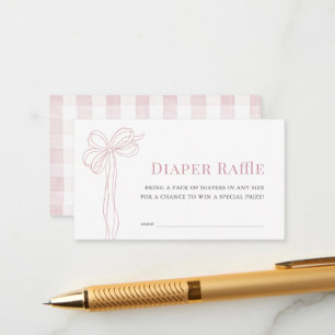 Long Pink Bow Ribbon Girl Diaper Raffle Ticket Enclosure Card