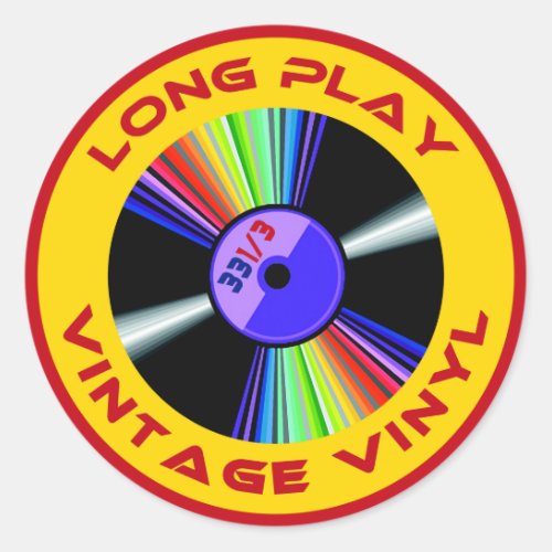 Long Play Vintage Vinyl 33 13 Classic Round Sticker