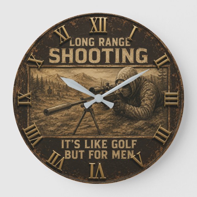 Long Range Shooting Precision Marksman Rustic  Large Clock (Front)
