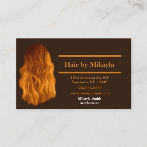 Long Red Hair on Black with Copper Elements  Text Business Card