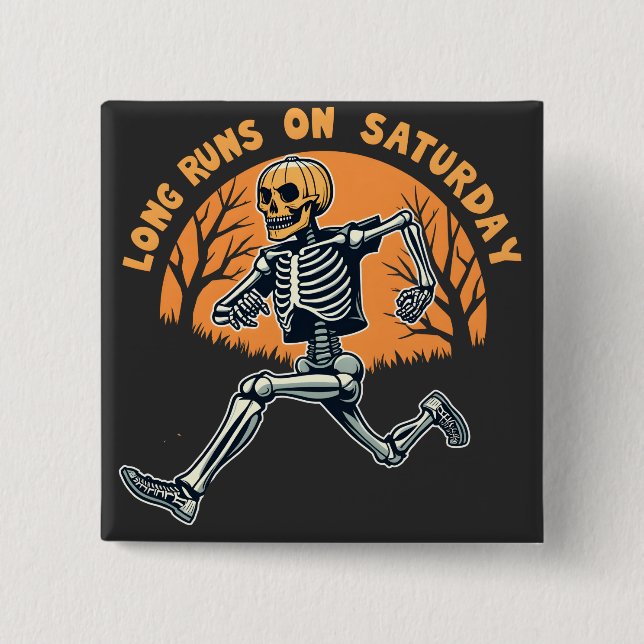 Long Runs On Saturday Spooky Skeleton Running Button (Front)